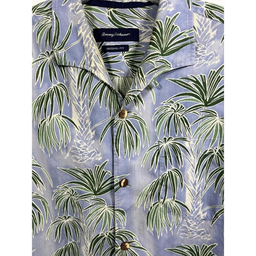 Tommy Bahama Mens Large Blue Palm Leaf 70% Silk Short Sleeve Hawaiin Shirt - Picture 2 of 9
